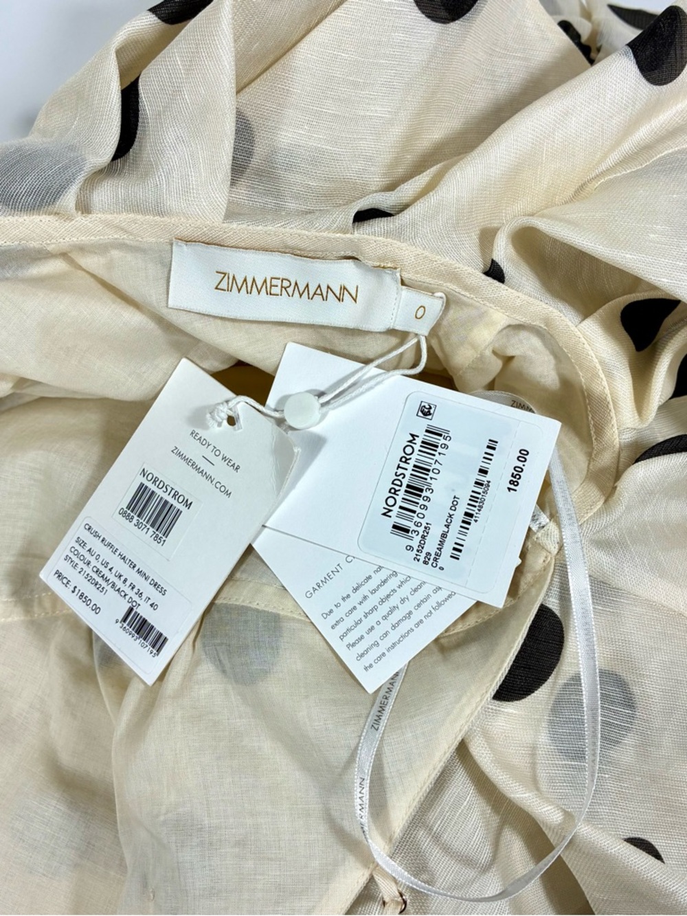 Zimmermann Crush Ruffle Halter Polka Dot Linen Silk Organza Mini Dress 4 US NWT - Picture 16 of 17